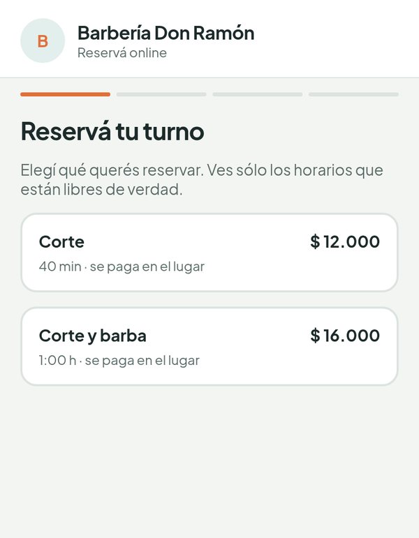 La página de reservas: elegir el servicio