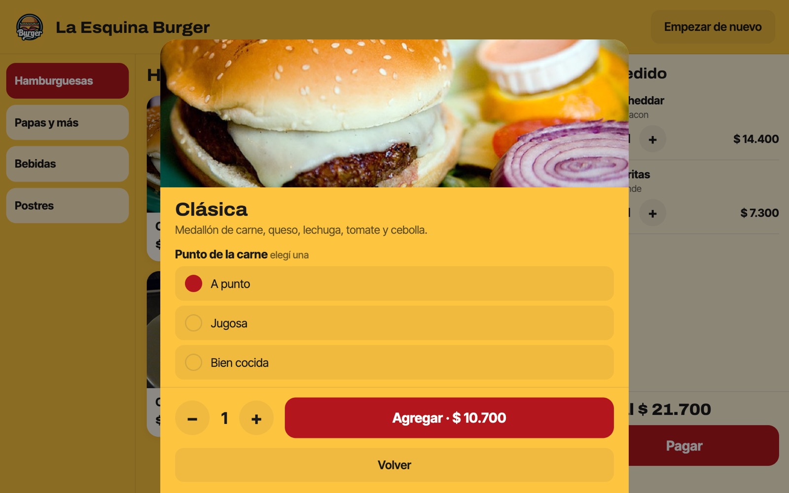 El totem: elegir opciones de una hamburguesa